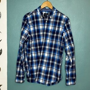 American Eagle Outfitters Plaid Button Down Blue M Classic Fit